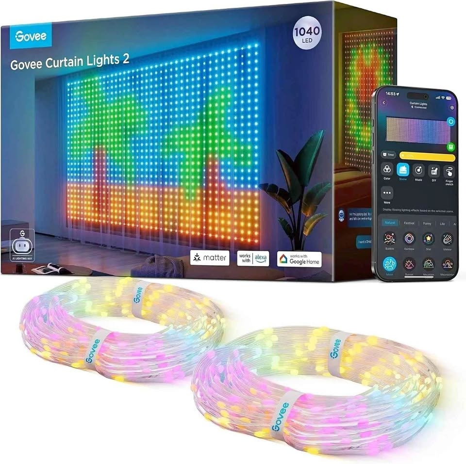 Govee Curtain Lights 2 - Smart RGBIC LED, 9.8x6.6ft