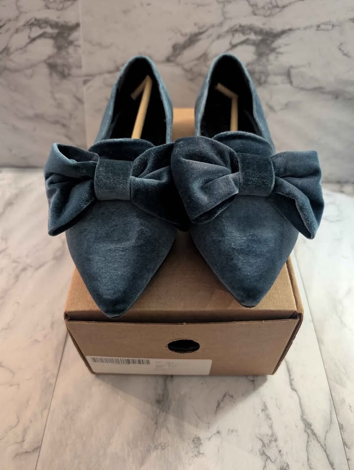 ASOS wide blue velvet ballet flats 7US 5UK NEW - photo 3
