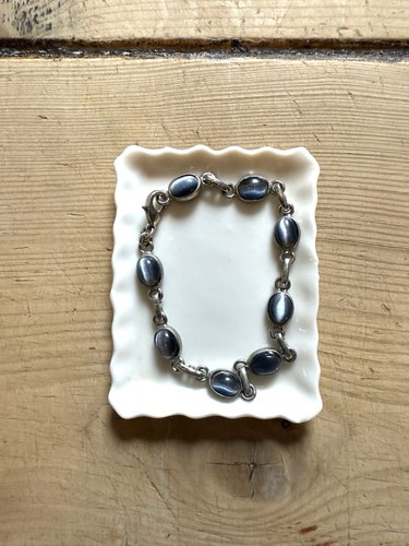 Vintage Ornate Silver Women’s Bracelet With Blue Hematite Stone