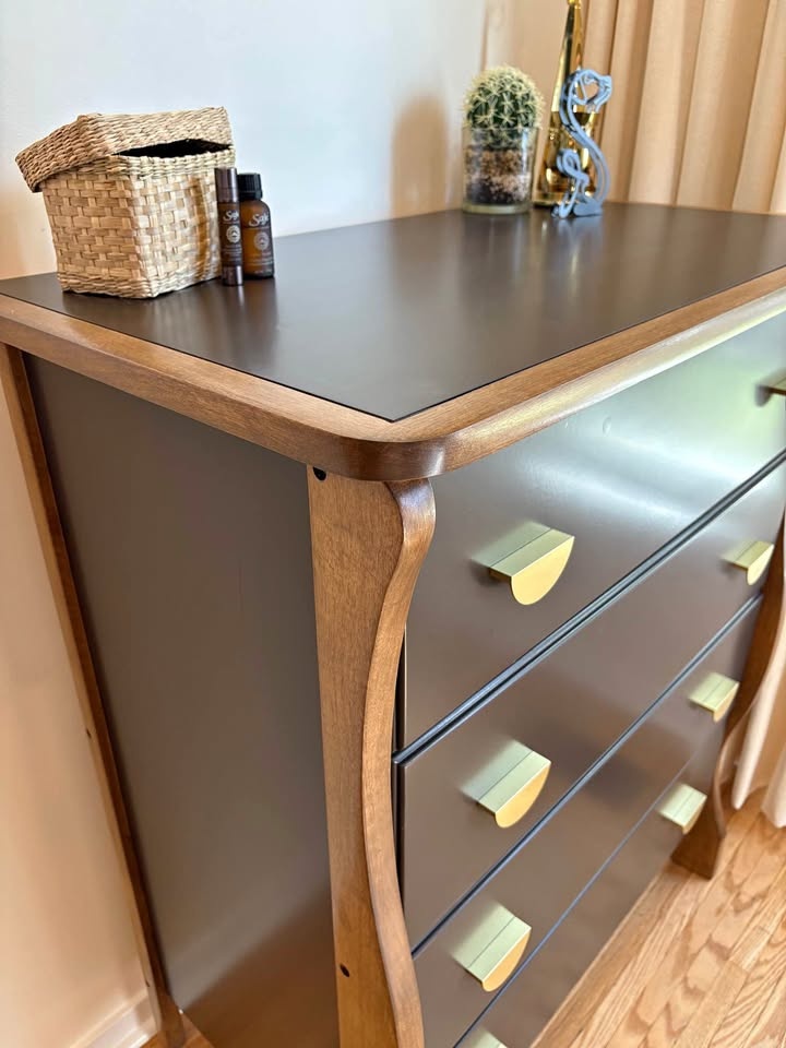 Modern Refinished Dresser | Warm Wood & Brass Details