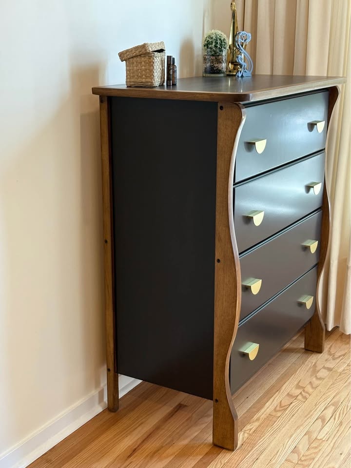 Modern Refinished Dresser | Warm Wood & Brass Details - photo 2