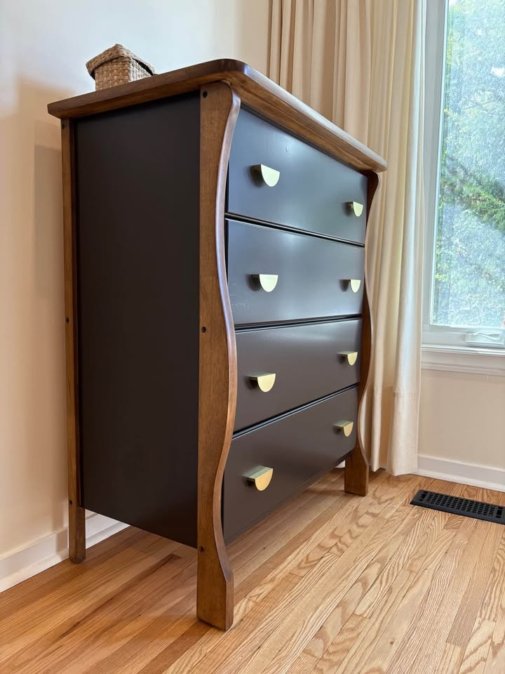 Modern Refinished Dresser | Warm Wood & Brass Details - photo 3
