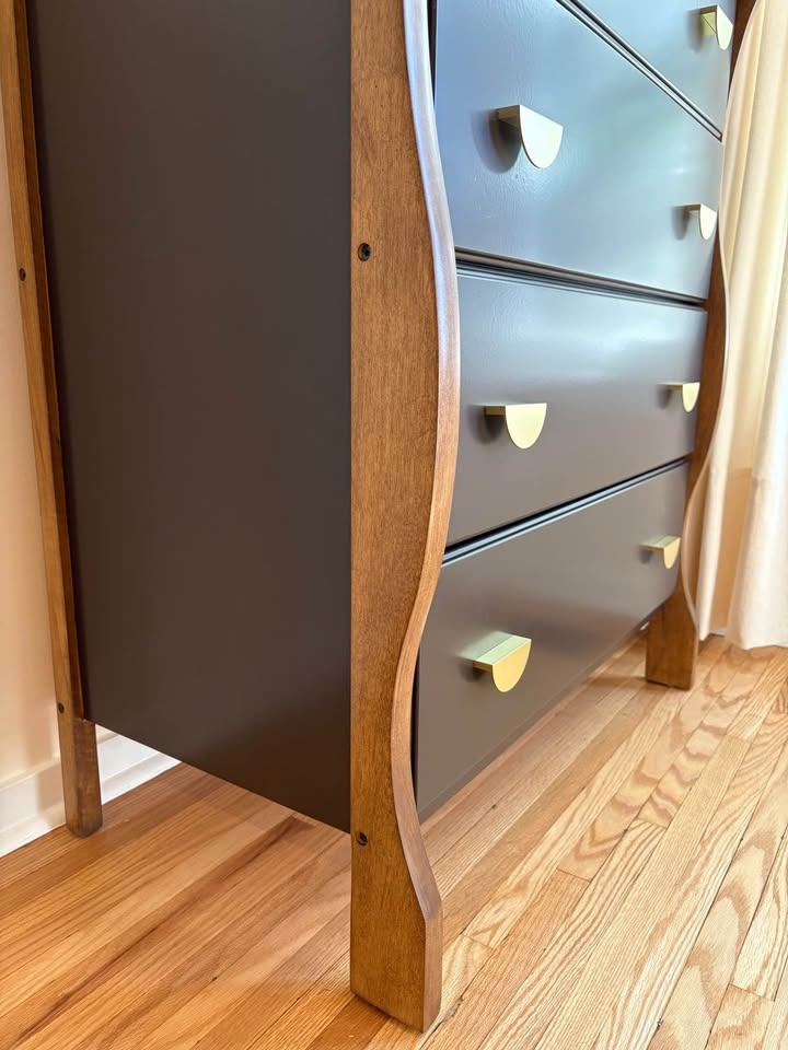 Modern Refinished Dresser | Warm Wood & Brass Details - photo 4