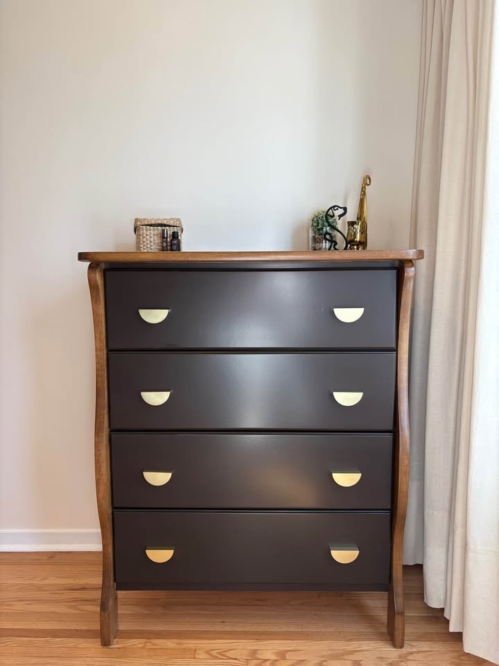 Modern Refinished Dresser | Warm Wood & Brass Details - photo 5