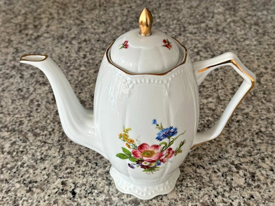 Floral Teapot with Gold Trim