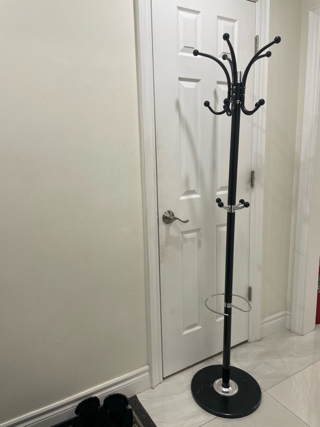 68" Tall Black Coat Stand with Marble Base
