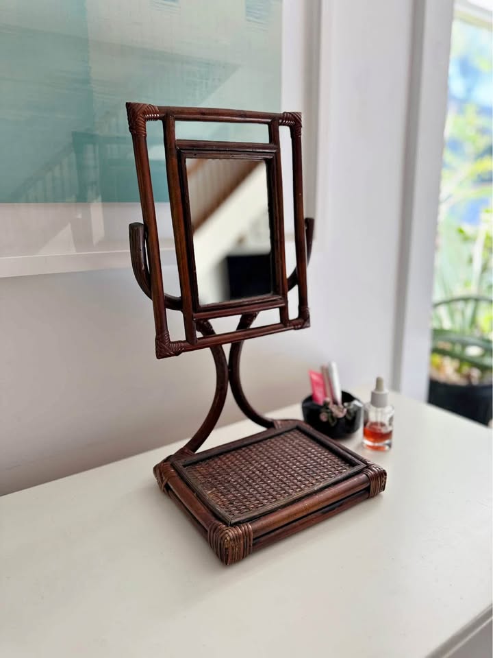Vintage Bamboo Rattan Vanity Mirror Boho Decor