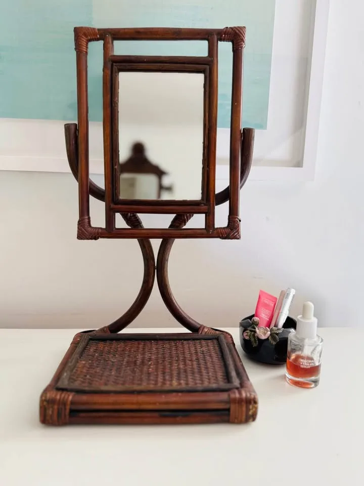Vintage Bamboo Rattan Vanity Mirror Boho Decor image indicator(2)