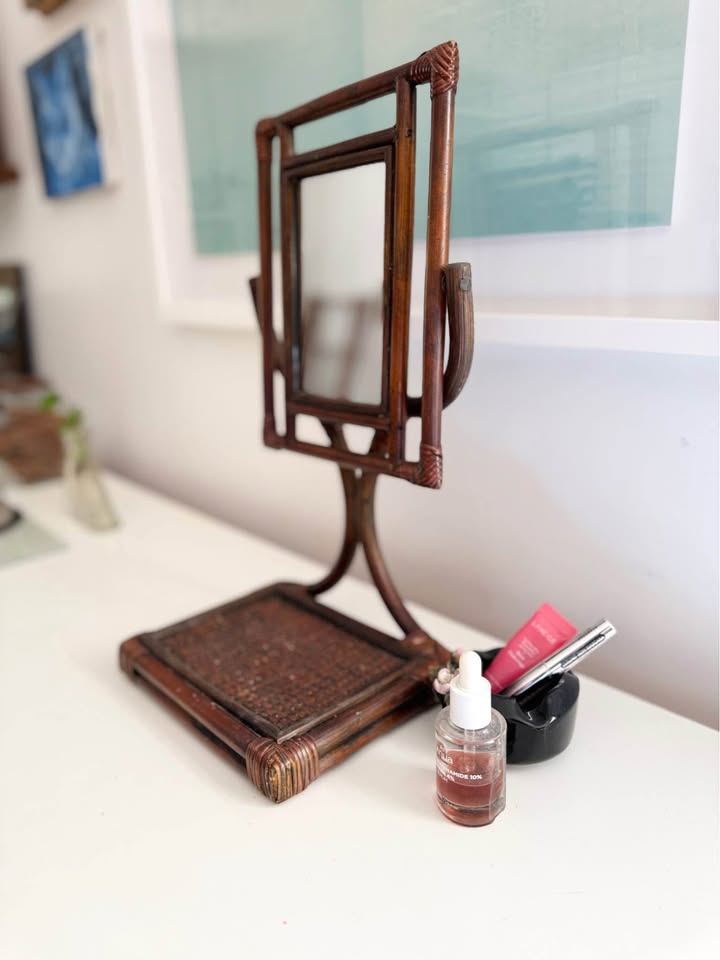 Vintage Bamboo Rattan Vanity Mirror Boho Decor - photo 3