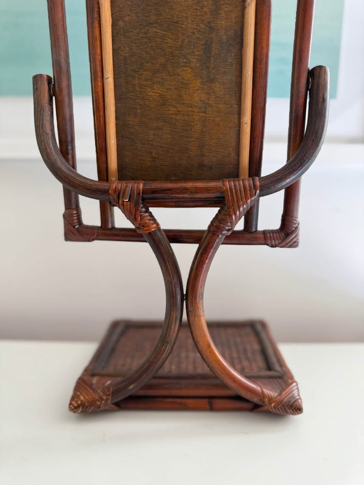 Vintage Bamboo Rattan Vanity Mirror Boho Decor - photo 4