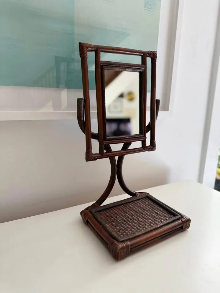 Vintage Bamboo Rattan Vanity Mirror Boho Decor image indicator(8)