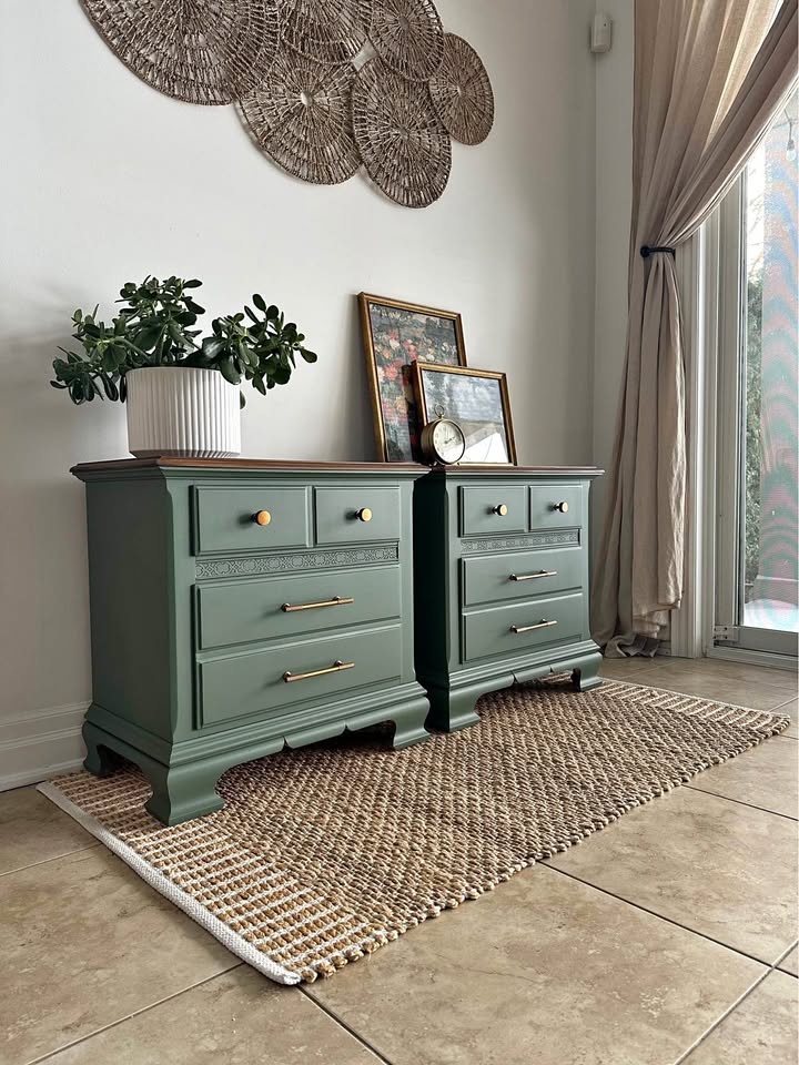 Refinished Green Nightstands - Set of two
