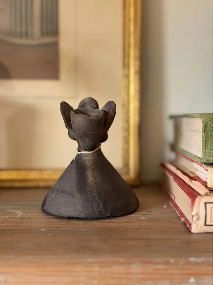 Vintage Oaxaca Black Clay Angel Bell Candleholder image indicator(2)