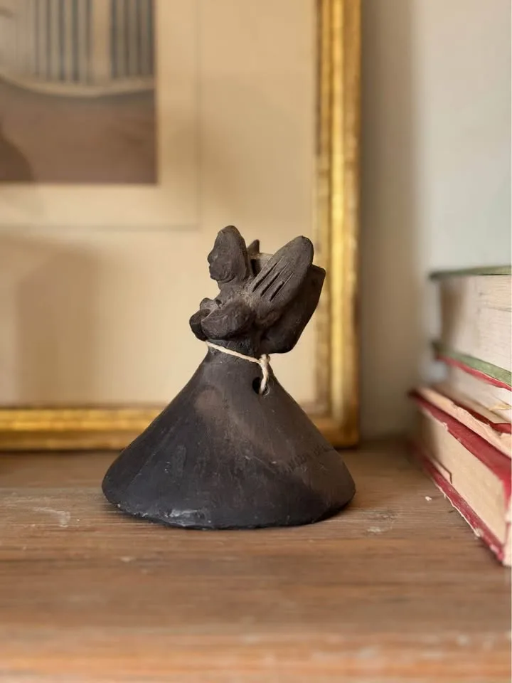 Vintage Oaxaca Black Clay Angel Bell Candleholder image indicator(3)