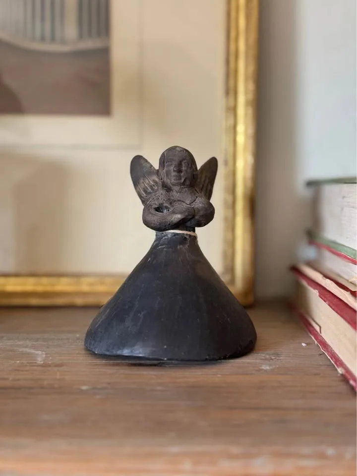 Vintage Oaxaca Black Clay Angel Bell Candleholder image indicator(4)