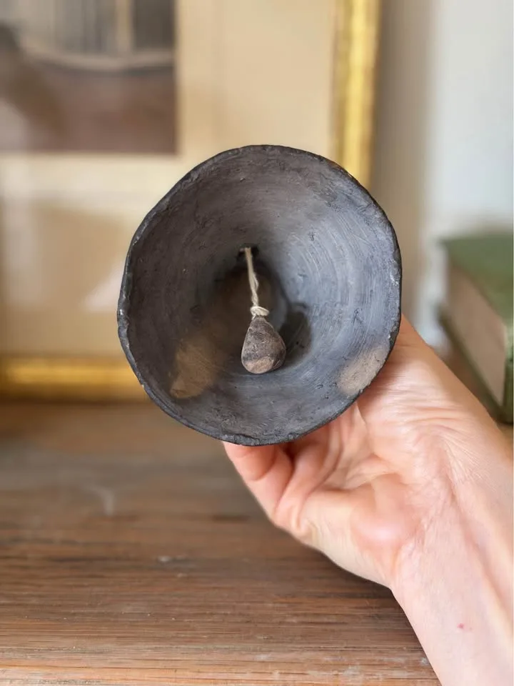 Vintage Oaxaca Black Clay Angel Bell Candleholder image indicator(5)