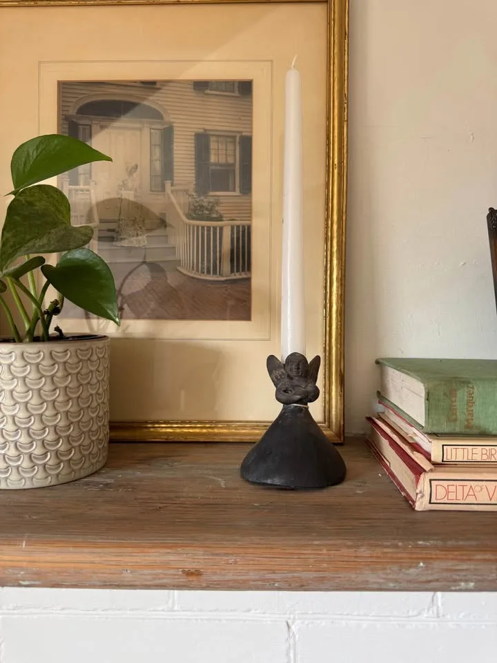 Vintage Oaxaca Black Clay Angel Bell Candleholder image indicator(6)