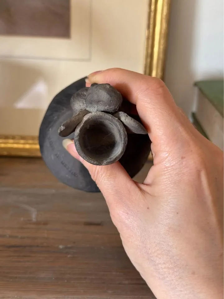 Vintage Oaxaca Black Clay Angel Bell Candleholder image indicator(7)