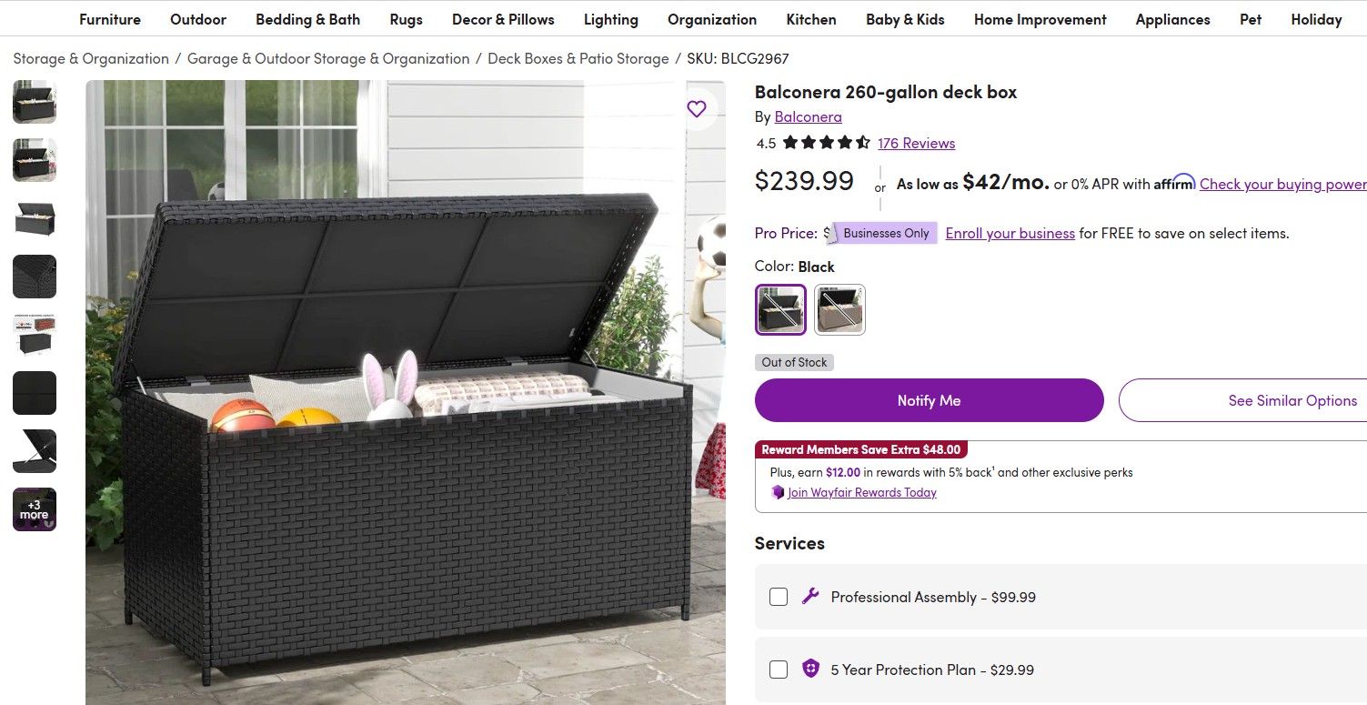 Waterproof Storage Chest - Balconera 260-gallon deck box