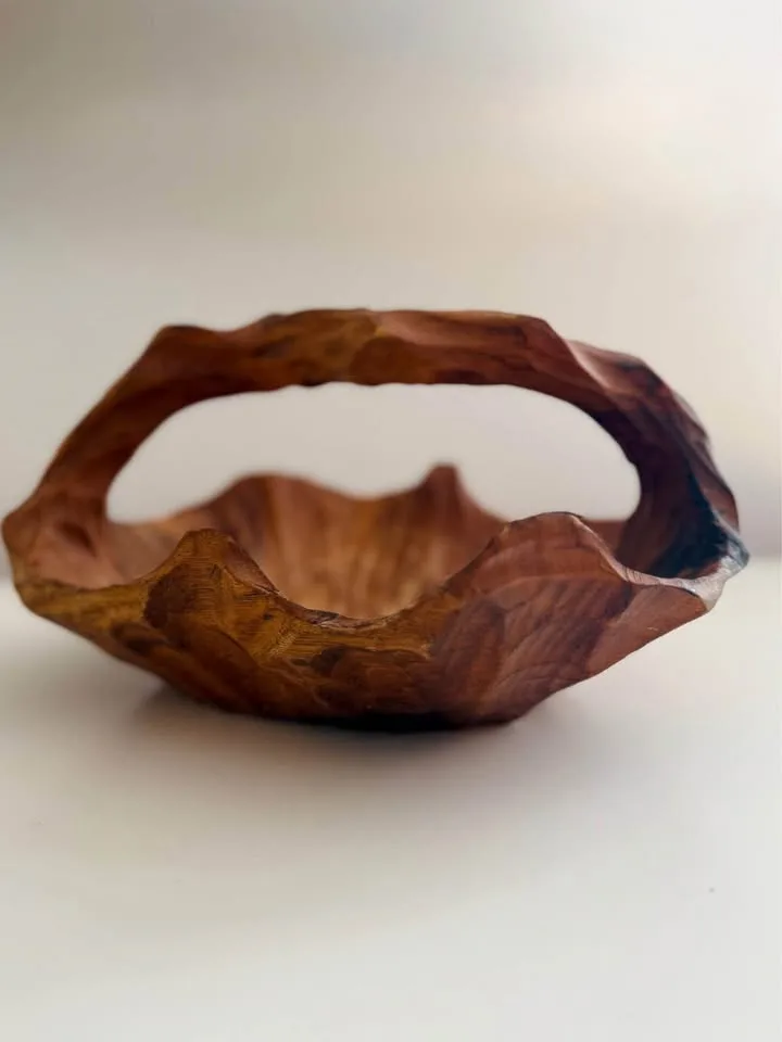 Vintage MCM Carved Wood Basket Bowl image indicator(2)