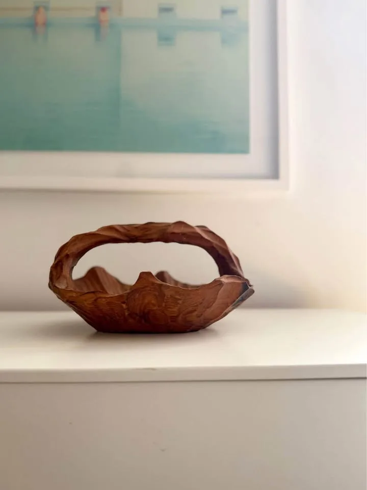 Vintage MCM Carved Wood Basket Bowl image indicator(4)