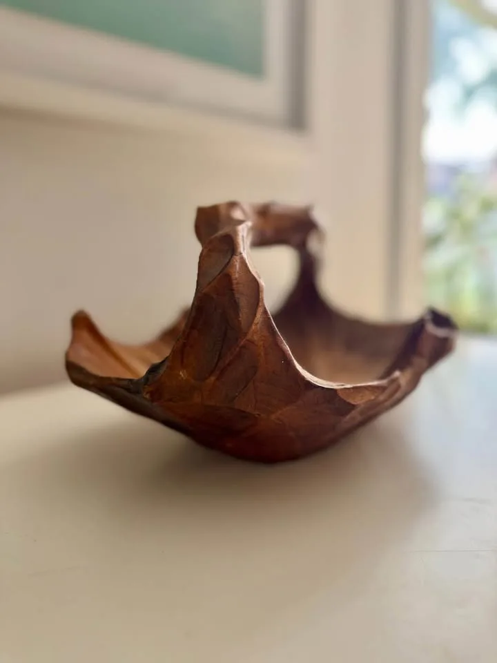 Vintage MCM Carved Wood Basket Bowl image indicator(5)