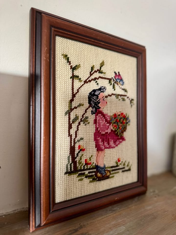 Charming Vintage Needlepoint Art - Custom Framed Decor - photo 4