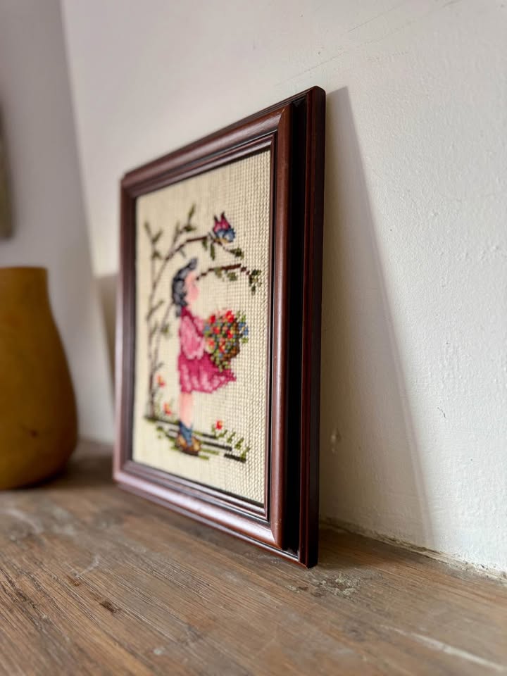 Charming Vintage Needlepoint Art - Custom Framed Decor - photo 5