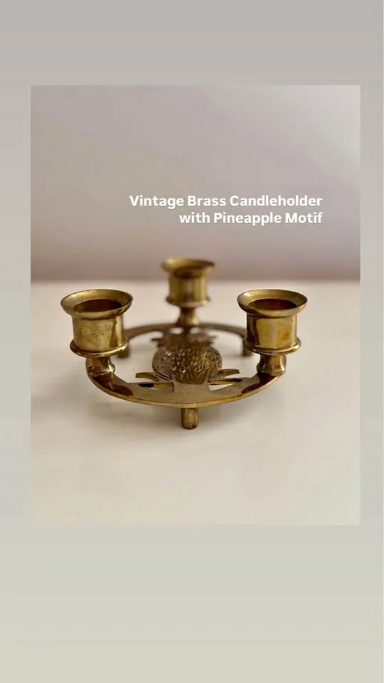 Brass Three Candleholders with Pineapple Motif. MCM. Vintage. thumbnail