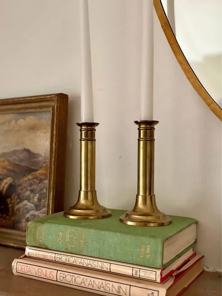Pair of Vintage Brass candleholders. Classic Cylinder thumbnail