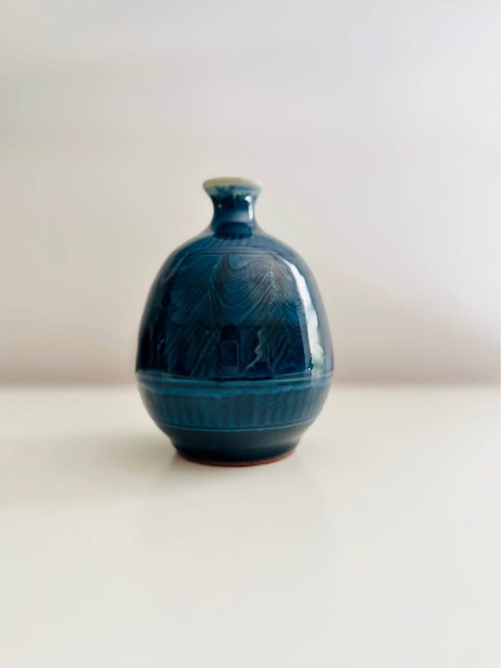 Handmade Studio Pottery Ceramic Blue Vase