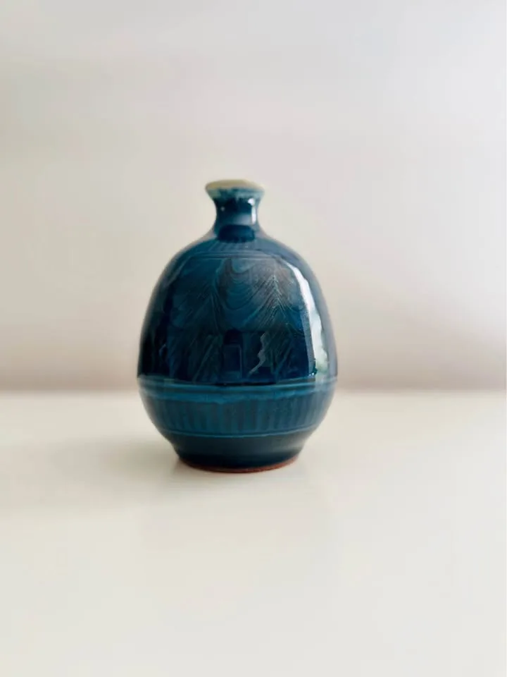 Handmade Studio Pottery Ceramic Blue Vase thumbnail