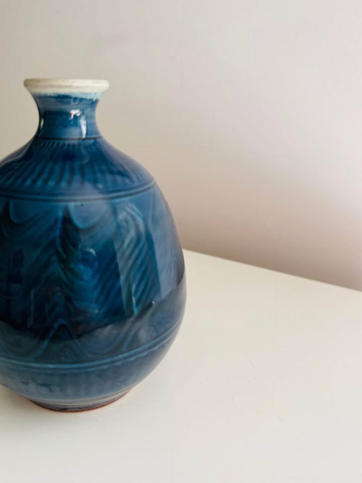 Handmade Studio Pottery Ceramic Blue Vase - photo 2