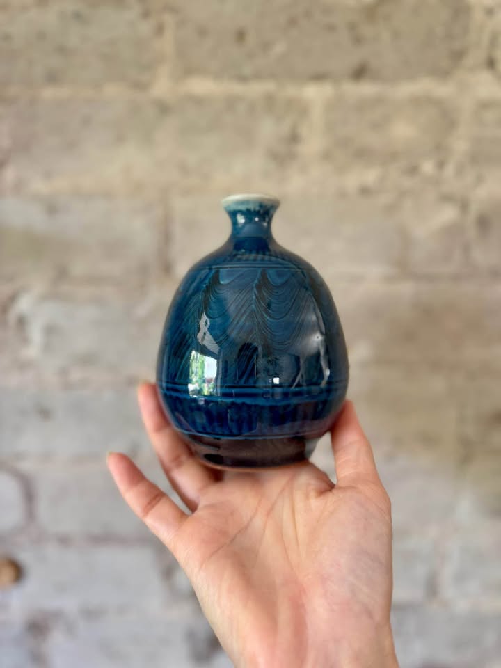 Handmade Studio Pottery Ceramic Blue Vase - photo 3