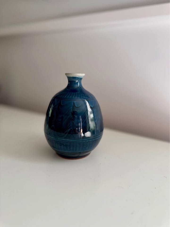 Handmade Studio Pottery Ceramic Blue Vase - photo 4