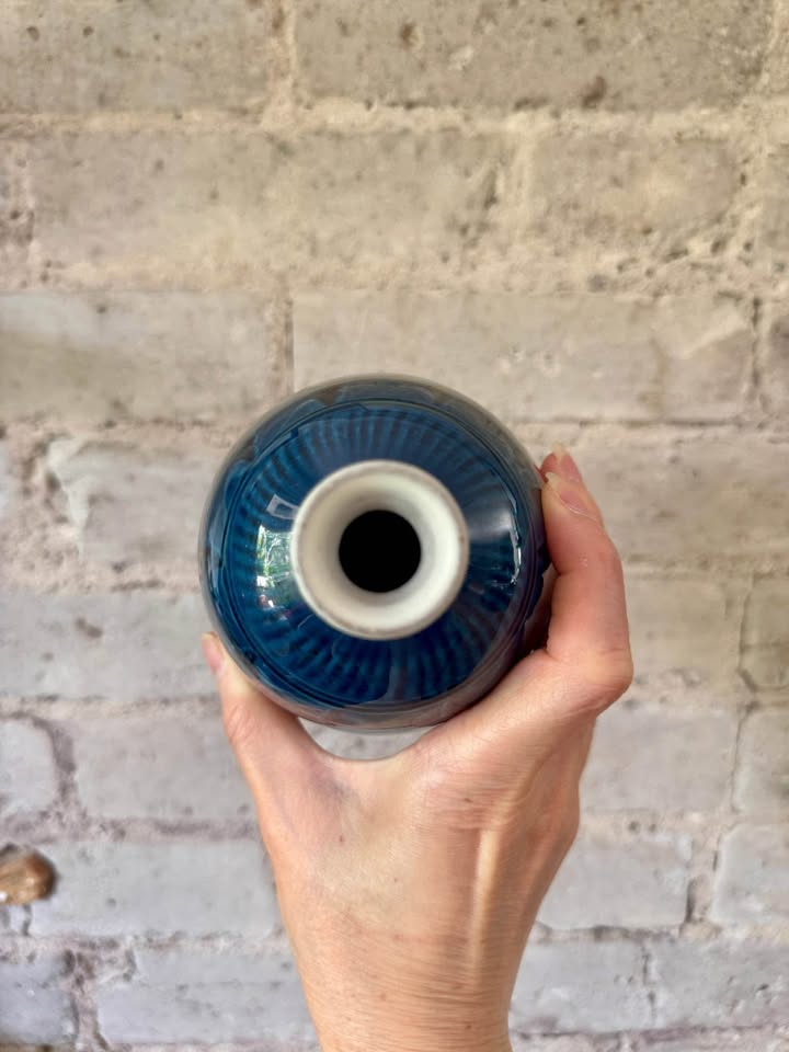 Handmade Studio Pottery Ceramic Blue Vase - photo 5