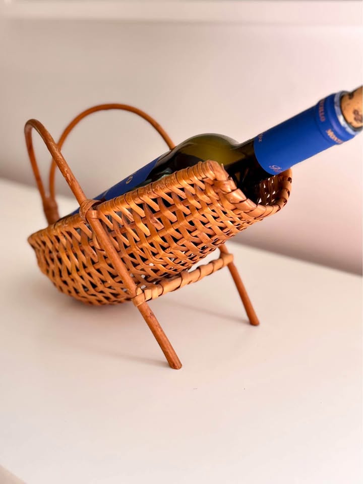 Mid Century Modern Wicker Wine Basket
