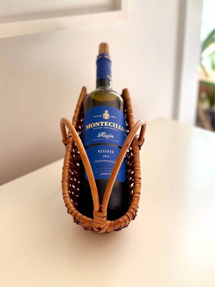 Mid Century Modern Wicker Wine Basket - photo 2