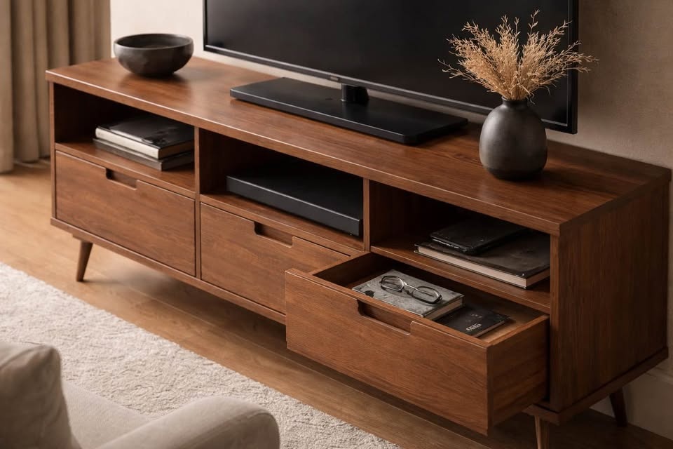 Mid-Century Solid Wood Media Stand - 70" Wide - BRAND NEW - photo 2