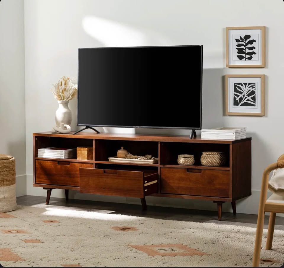 Mid-Century Solid Wood Media Stand - 70" Wide - BRAND NEW - photo 3