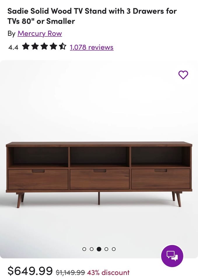 Mid-Century Solid Wood Media Stand - 70" Wide - BRAND NEW - photo 4