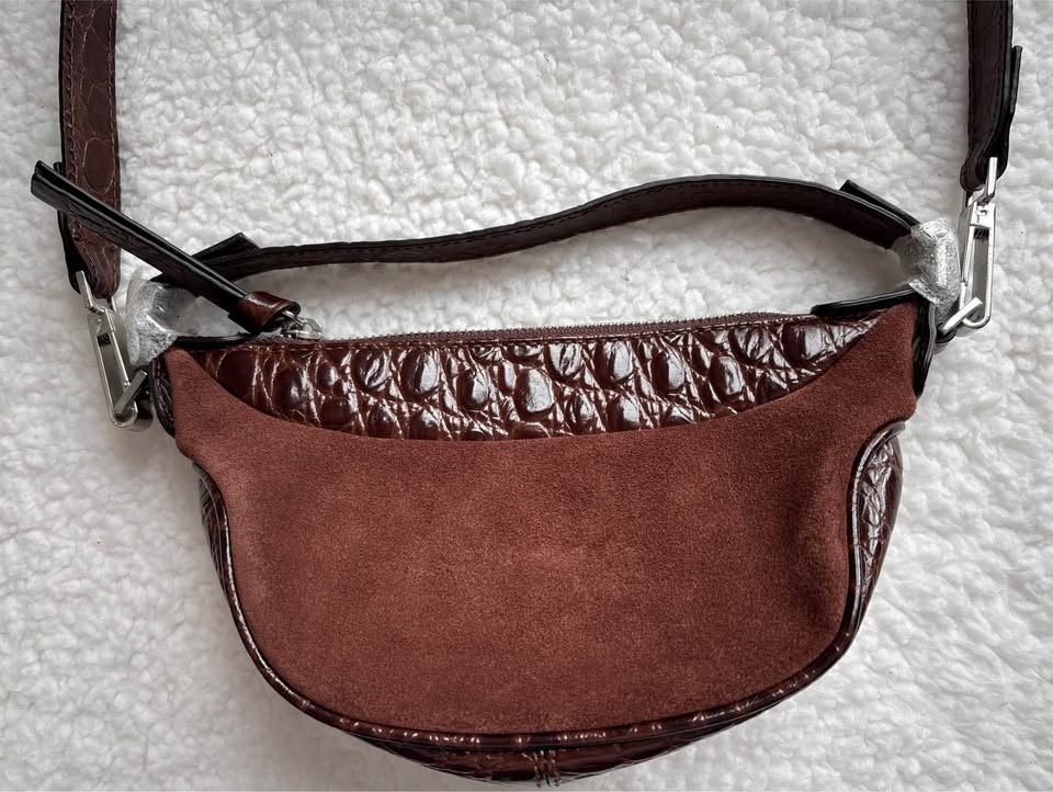BY FAR Mini Ami Bag - Sequoia Brown Crocodile Embossed