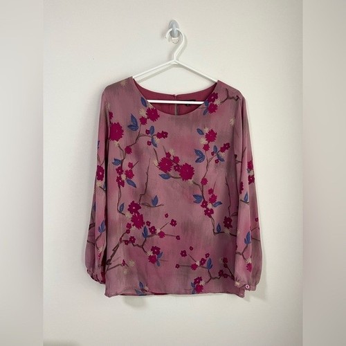 Pink Purple Flowy Floral Blouse Long Sleeve Loose Top Lagenlook