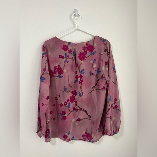 Pink Purple Flowy Floral Blouse Long Sleeve Loose Top Lagenlook - photo 2
