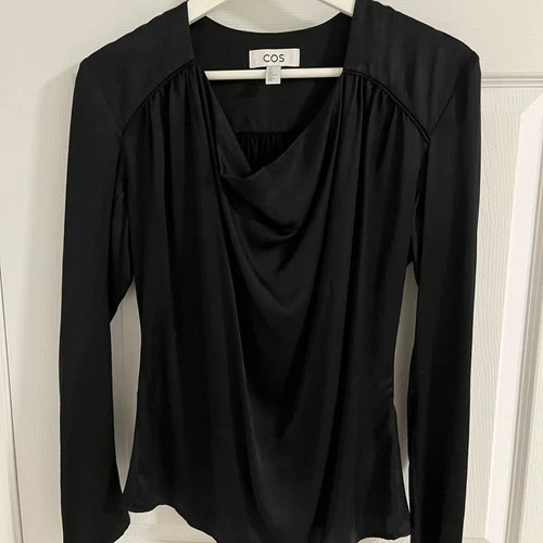 COS Women's Satin Black Cowl Neck Drape Top Blouse - photo 5