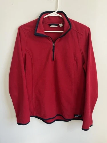 L.L. Bean Red Fleece Quarter-Zip Pullover with Navy Accents Vint