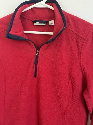 L.L. Bean Red Fleece Quarter-Zip Pullover with Navy Accents Vint - photo 3