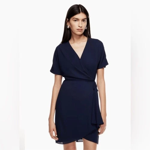 Aritzia Babaton Wallace Wrap Flowy Dress Pure Indigo NWT