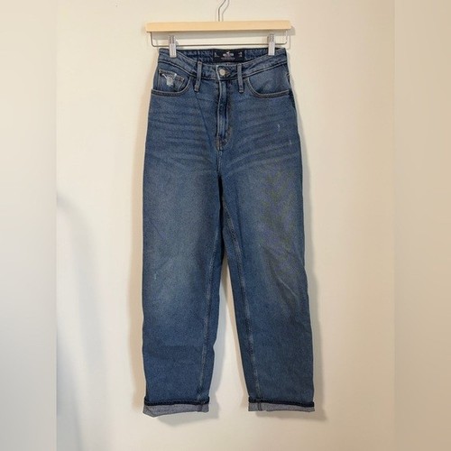 Hollister Ultra High Rise Dad Jean Cuffed Distressed Light Wash