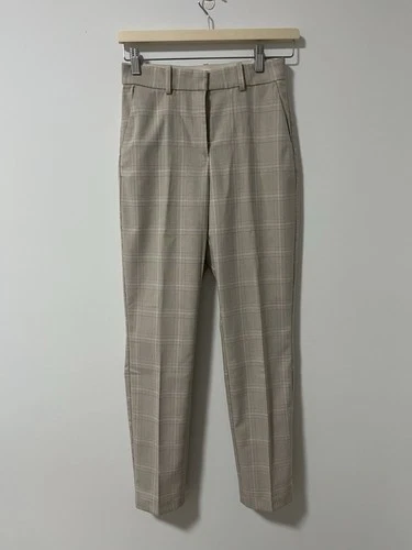 H&M Beige Plaid Trousers Straight Slim Leg Pants